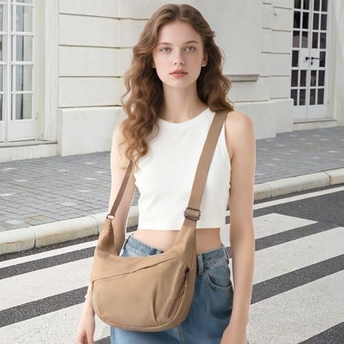 FFEDAYUN Crescent Bags for Women Casual Shoulder Handbags Multi-Pocket Lightweight Crossbody Purse Nylox Nylon Hobo Slin