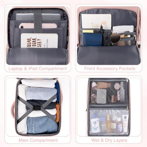 Women's Flight Approved Travel Backpack with USB Charging, Lightweight & Waterproof, Ideal for College, Work and Travel