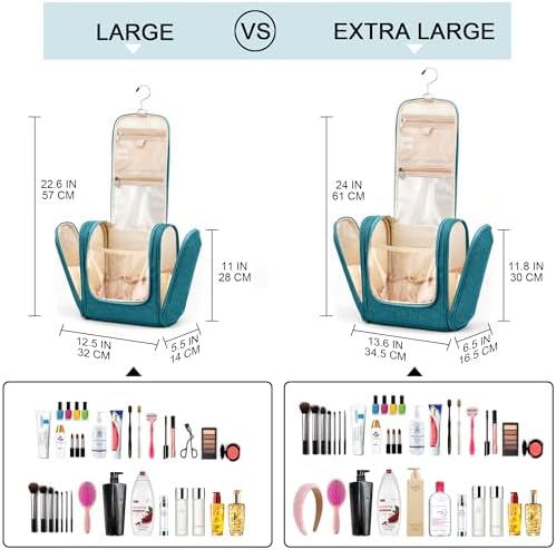 Water-resistant Travel Hanging Toiletry Bag for Women and Men, 6 Organizer Compartments, Holds Full Size Bottles, Black