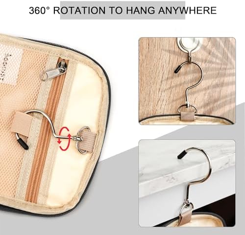 Water-resistant Travel Hanging Toiletry Bag for Women and Men, 6 Organizer Compartments, Holds Full Size Bottles, Black