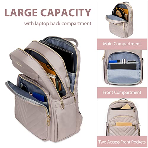 VANKEAN étanche Sac à dos de voyage élégant pour ordinateur portable de 15.6" pour femme, avec port USB, pour femme ense