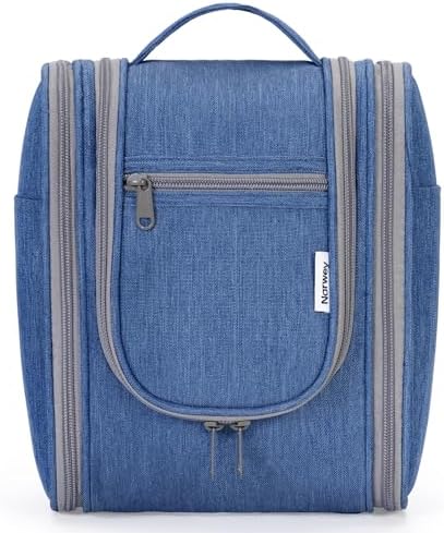 Narwey Large Blue Leaf Hanging Toiletry Bag for Women Travel and Men Cosmetics Organizers