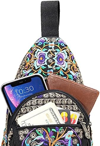 SILKAREA Embroidered Boho Small Sling Bag for Women Travel (Blue) SILKAREA Embroidered Boho Small Sling Bag for Women Ch