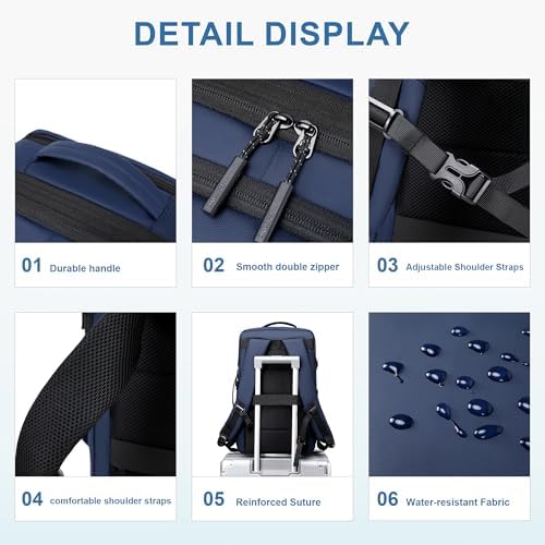 Carry On Travel Backpack 35L-40L Expandable Extra Large Light Daypack for Men and Women (Blue) Travel Backpack 35L-40L