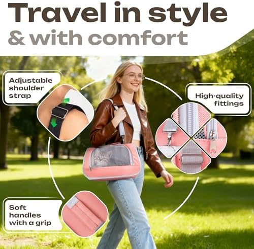 Airline Approved Small Pet Carrier for Cats and Rabbits, Lightweight & Ventilated Dog Carrier, Soft-Sided & Foldable (Up