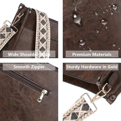 AUYOCO Vegan Leather Crossbody Bags for Women Handbag with Guitar Strap Zipped Pockets AUYOCO Vegan Leather Crossbody