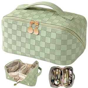 TOPALL Trousse de Toilette Femme pour Voyage et Maquillage, Grande Capacité et Durable, Trousse Toilette XL en Cuir pour