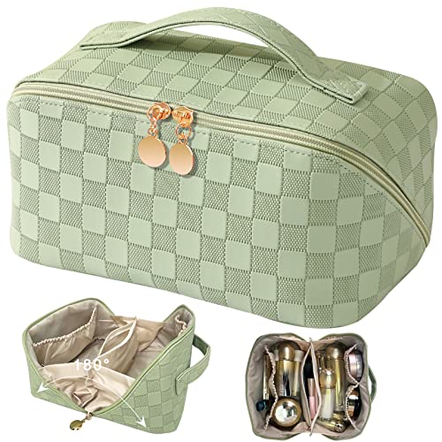 TOPALL Trousse de Toilette Femme pour Voyage et Maquillage, Grande Capacité et Durable, Trousse Toilette XL en Cuir pour