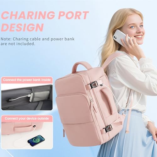 Women's Flight Approved Travel Backpack with USB Charging, Lightweight & Waterproof, Ideal for College, Work and Travel