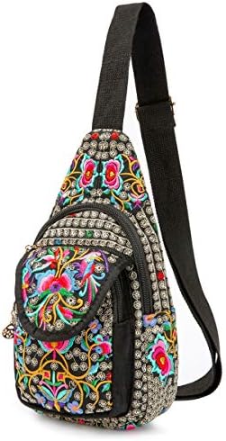 SILKAREA Embroidered Boho Small Sling Bag for Women Travel (Blue) SILKAREA Embroidered Boho Small Sling Bag for Women Ch