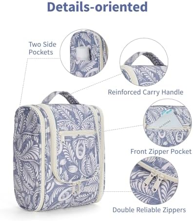 Narwey Large Blue Leaf Hanging Toiletry Bag for Women Travel and Men Cosmetics Organizers