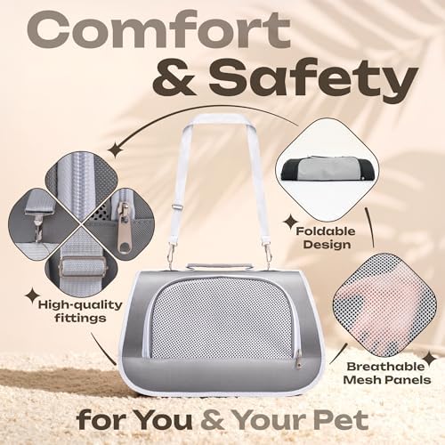 Airline Approved Small Pet Carrier for Cats and Rabbits, Lightweight & Ventilated Dog Carrier, Soft-Sided & Foldable (Up