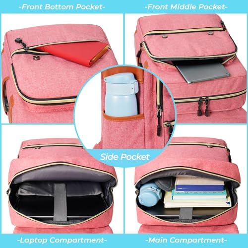 Ronyes Vintage Laptop Backpack for Women and Men, 15.6 inch Red Backpack with USB Charging Port for College and Work