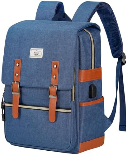 Ronyes Vintage Laptop Backpack for Women and Men, 15.6 inch Red Backpack with USB Charging Port for College and Work