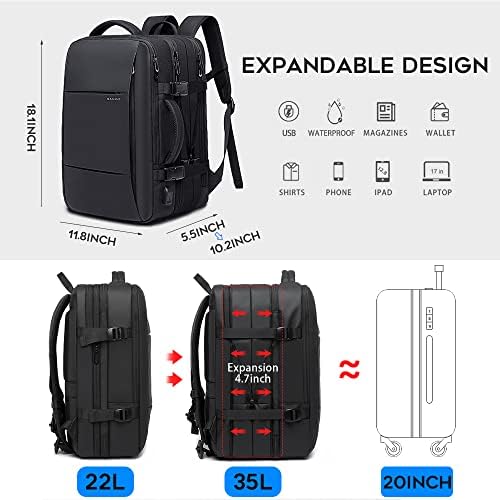 BANGE Expandable 35L Weekender Backpack for Men and Women | Waterproof 17.3inch Laptop Weekender Backpack for Men and W