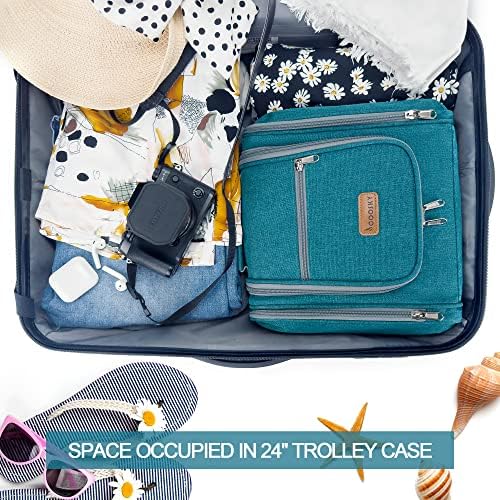 Water-resistant Travel Hanging Toiletry Bag for Women and Men, 6 Organizer Compartments, Holds Full Size Bottles, Black