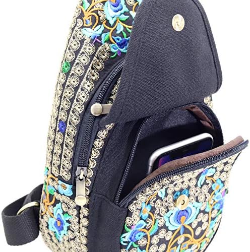 SILKAREA Embroidered Boho Small Sling Bag for Women Travel (Blue) SILKAREA Embroidered Boho Small Sling Bag for Women Ch