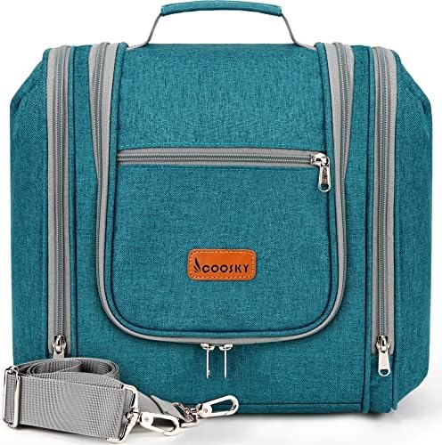 Water-resistant Travel Hanging Toiletry Bag for Women and Men, 6 Organizer Compartments, Holds Full Size Bottles, Black