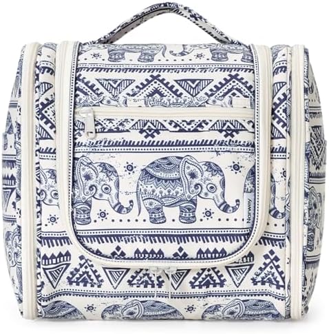 Narwey Large Blue Leaf Hanging Toiletry Bag for Women Travel and Men Cosmetics Organizers