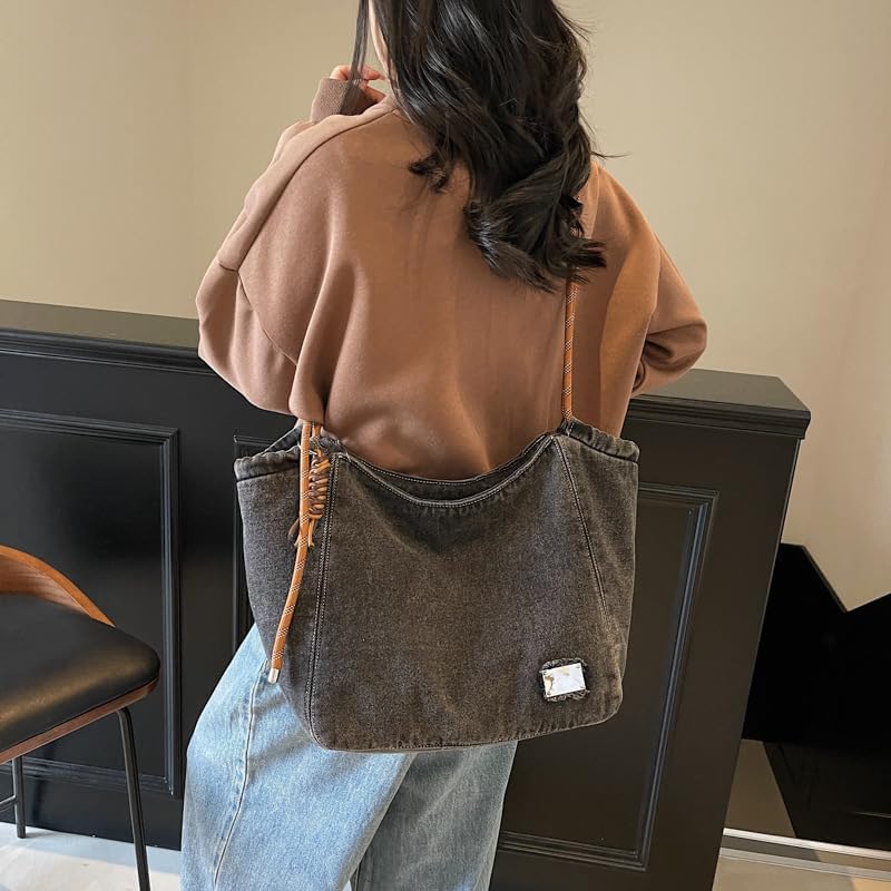 Women Casual Denim Shoulder Handbag with Large Capacity for Every Day Use | LIZHAOCAI Women's Casual Denim Tote Bag wit