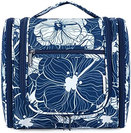 Narwey Large Blue Leaf Hanging Toiletry Bag for Women Travel and Men Cosmetics Organizers