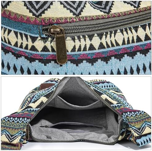 Coton Pose Women's Hippie Crossbody Bag - Top Zip Large Capacity Canvas Sling Bag - Handmade Jacquard Cloth