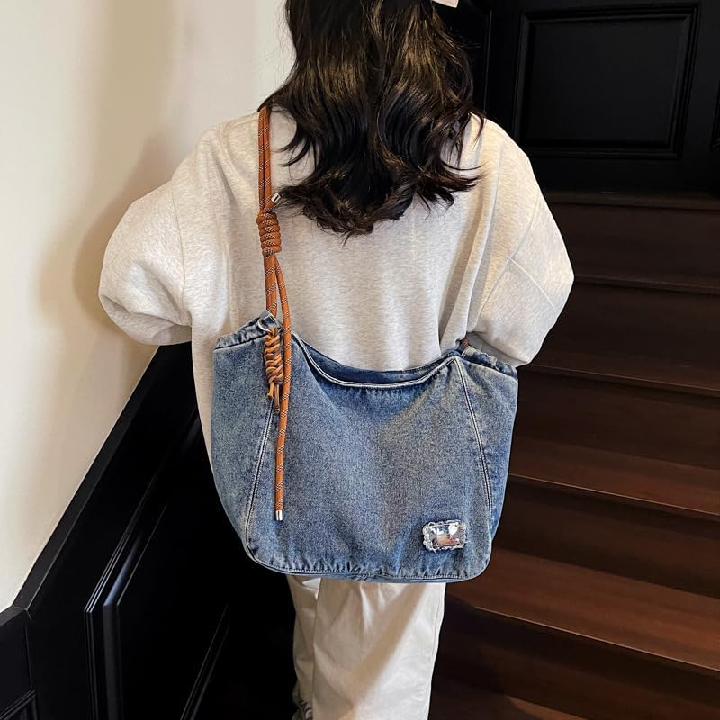 Women Casual Denim Shoulder Handbag with Large Capacity for Every Day Use | LIZHAOCAI Women's Casual Denim Tote Bag wit