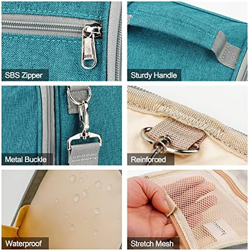 Water-resistant Travel Hanging Toiletry Bag for Women and Men, 6 Organizer Compartments, Holds Full Size Bottles, Black