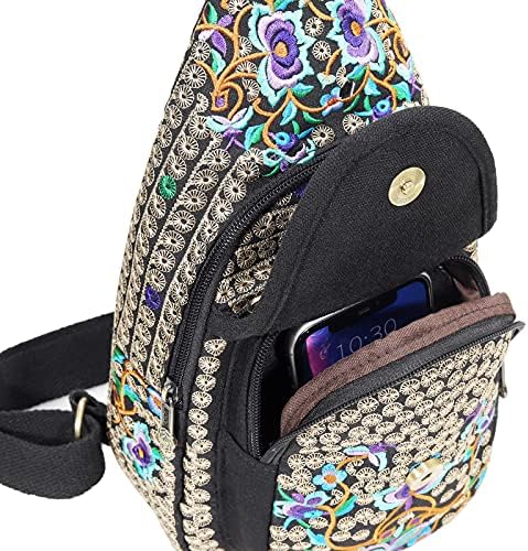 SILKAREA Embroidered Boho Small Sling Bag for Women Travel (Blue) SILKAREA Embroidered Boho Small Sling Bag for Women Ch