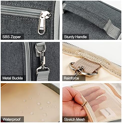 Water-resistant Travel Hanging Toiletry Bag for Women and Men, 6 Organizer Compartments, Holds Full Size Bottles, Black