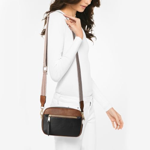 MUHUASHI Small Crossbody Bag for Women with Triple Pockets and Vegan Leather Shoulder Camera Purse Featuring Long Guitar