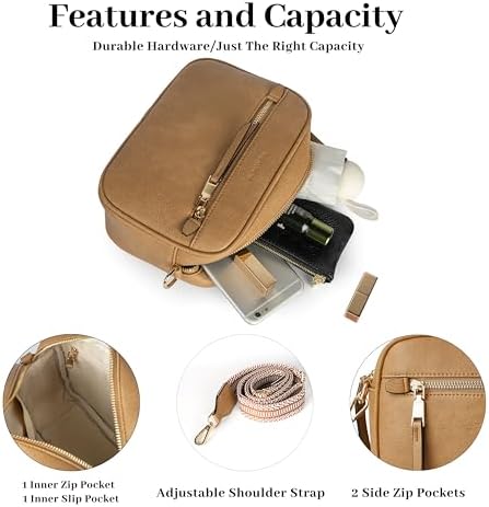 MUHUASHI Small Crossbody Bag for Women with Triple Pockets and Vegan Leather Shoulder Camera Purse Featuring Long Guitar
