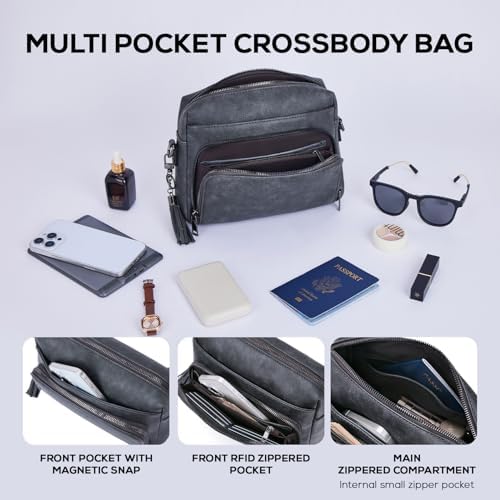 POIUGOYA Trendy Vegan Leather Crossbody Purse for Women, Travel Compatible with Built-in Wallet Medium Size