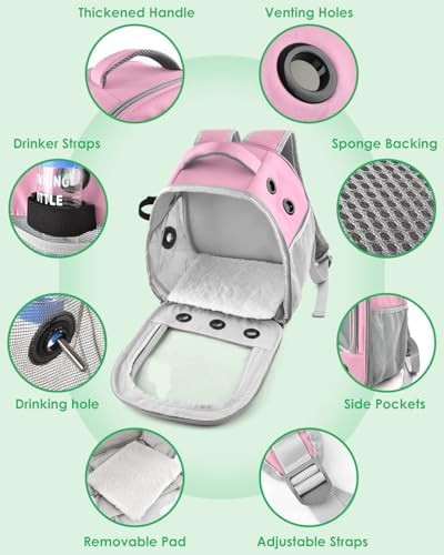 Portable Guinea Pig Carrier Backpack for Pet Bunny Chinchilla Outgoing with Water Bottle Holder & Detachable Pad (Pink)