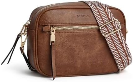 MUHUASHI Small Crossbody Bag for Women with Triple Pockets and Vegan Leather Shoulder Camera Purse Featuring Long Guitar