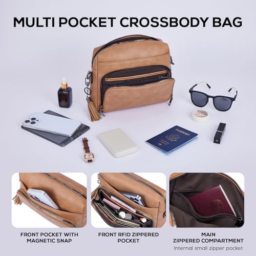 POIUGOYA Trendy Vegan Leather Crossbody Purse for Women, Travel Compatible with Built-in Wallet Medium Size