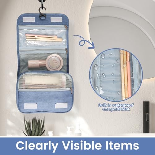 Portable Hanging Organizer for Travel-Sized Toiletries for Men and Women - Waterproof Foldable Makeup Bag with 3 Compar