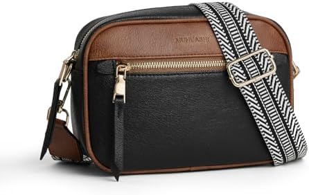 MUHUASHI Small Crossbody Bag for Women with Triple Pockets and Vegan Leather Shoulder Camera Purse Featuring Long Guitar