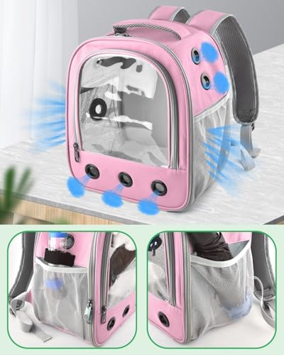 Portable Guinea Pig Carrier Backpack for Pet Bunny Chinchilla Outgoing with Water Bottle Holder & Detachable Pad (Pink)