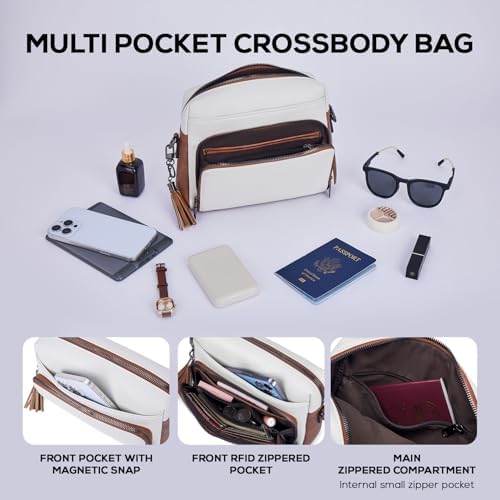 POIUGOYA Trendy Vegan Leather Crossbody Purse for Women, Travel Compatible with Built-in Wallet Medium Size