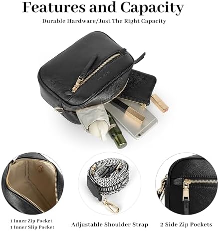 MUHUASHI Small Crossbody Bag for Women with Triple Pockets and Vegan Leather Shoulder Camera Purse Featuring Long Guitar