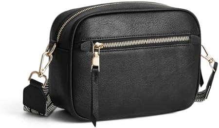 MUHUASHI Small Crossbody Bag for Women with Triple Pockets and Vegan Leather Shoulder Camera Purse Featuring Long Guitar