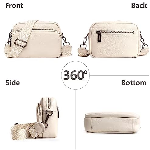 Women Genuine Leather Crossbody Bag for Everyday Use | Trendy Design Wide Strap Crossbody Bag | Camera Crossbody Purs