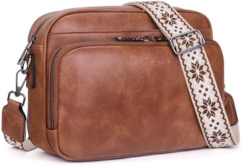POIUGOYA Trendy Vegan Leather Crossbody Purse for Women, Travel Compatible with Built-in Wallet Medium Size
