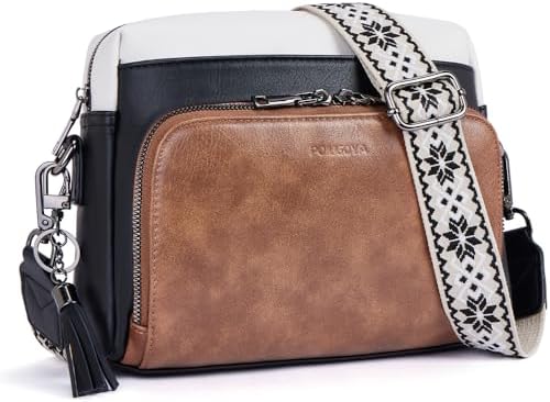 POIUGOYA Trendy Vegan Leather Crossbody Purse for Women, Travel Compatible with Built-in Wallet Medium Size