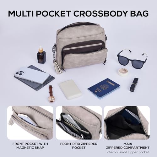 POIUGOYA Trendy Vegan Leather Crossbody Purse for Women, Travel Compatible with Built-in Wallet Medium Size