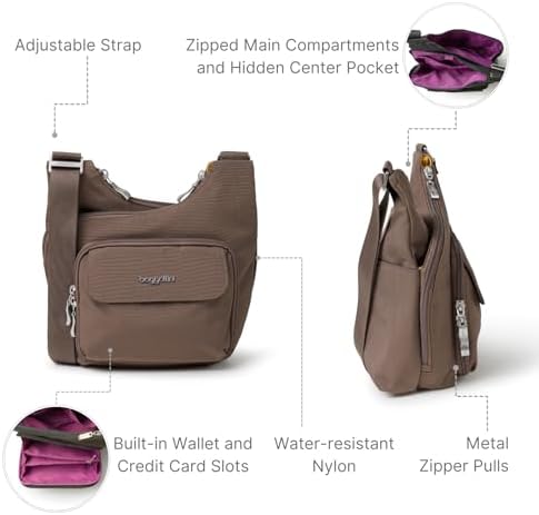 Baggallini Womens Criss Cross 10x11 Crossbody Bag for Fashion Ladies, Stylish and Practical, Daily Use, High-Quality Lea