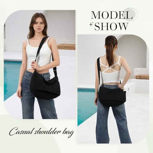 SUKUTU Canvas Messenger Bag for Women and Men Casual Crossbody Shoulder Bag Unisex Travel Work Hobo Bag SUKUTU Canvas