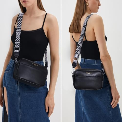 Women Genuine Leather Crossbody Bag for Everyday Use | Trendy Design Wide Strap Crossbody Bag | Camera Crossbody Purs