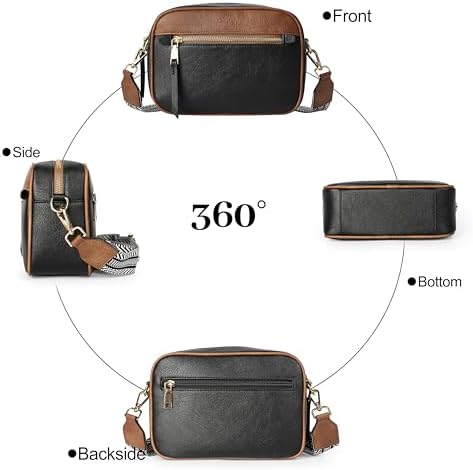 MUHUASHI Small Crossbody Bag for Women with Triple Pockets and Vegan Leather Shoulder Camera Purse Featuring Long Guitar